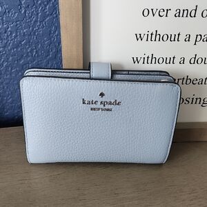 Kate Spade Pale Blue Pebbled Leather Snap Wallet